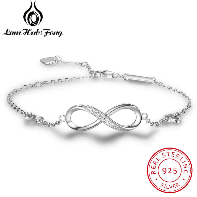 925 Silver Infinity Bracelet CZ 8 Shape Chain Jewelry Gift