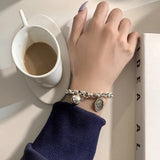 925 Silver Women's Bracelet Lucky Pendant Vintage Chain Hip Hop Jewelry
