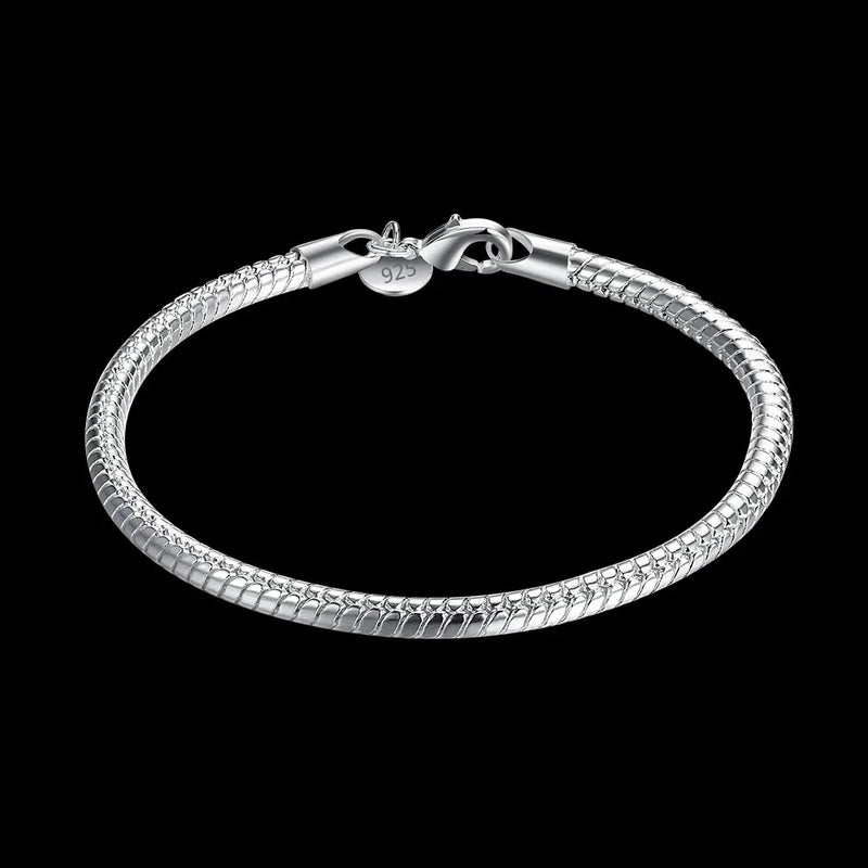 925 Sterling Silver Bracelet Snake Bone Chain Jewelry