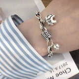 925 Silver Bracelet Elephant Bead Oval Chain Jewelry Birthday