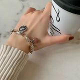 925 Silver Bracelet Women Elephant Strawberry Pink Crystal Stone Pendant