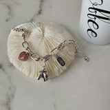 925 Silver Bracelet Women Elephant Strawberry Pink Crystal Stone Pendant