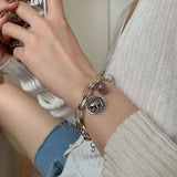925 Silver Bracelet Women Elephant Strawberry Pink Crystal Stone Pendant