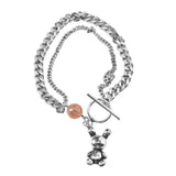 925 Sterling Silver Little Bear Strawberry Crystal Pink Pendant Bracelet