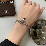 925 Sterling Silver Little Bear Strawberry Crystal Pink Pendant Bracelet
