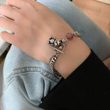 925 Sterling Silver Little Bear Strawberry Crystal Pink Pendant Bracelet
