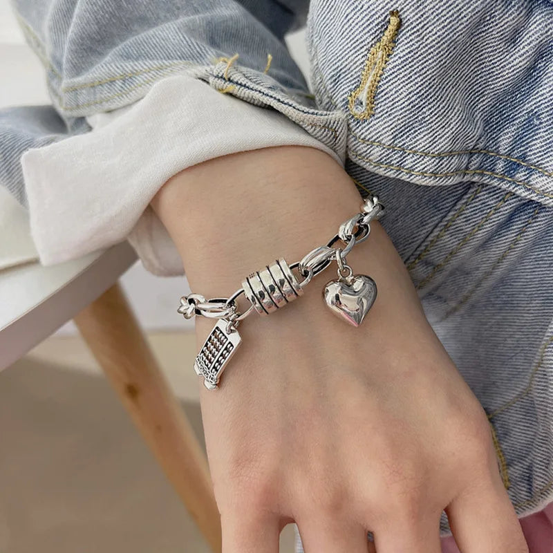 925 Silver Love Heart Abacus Bracelet for Women