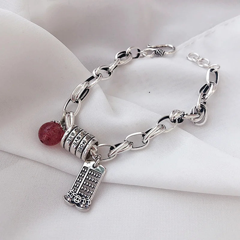 925 Silver Bracelets Vintage Pink Strawberry Party Jewelry