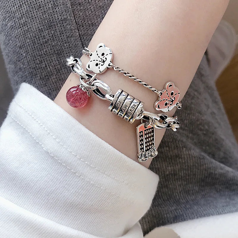 925 Silver Bracelets Vintage Pink Strawberry Party Jewelry