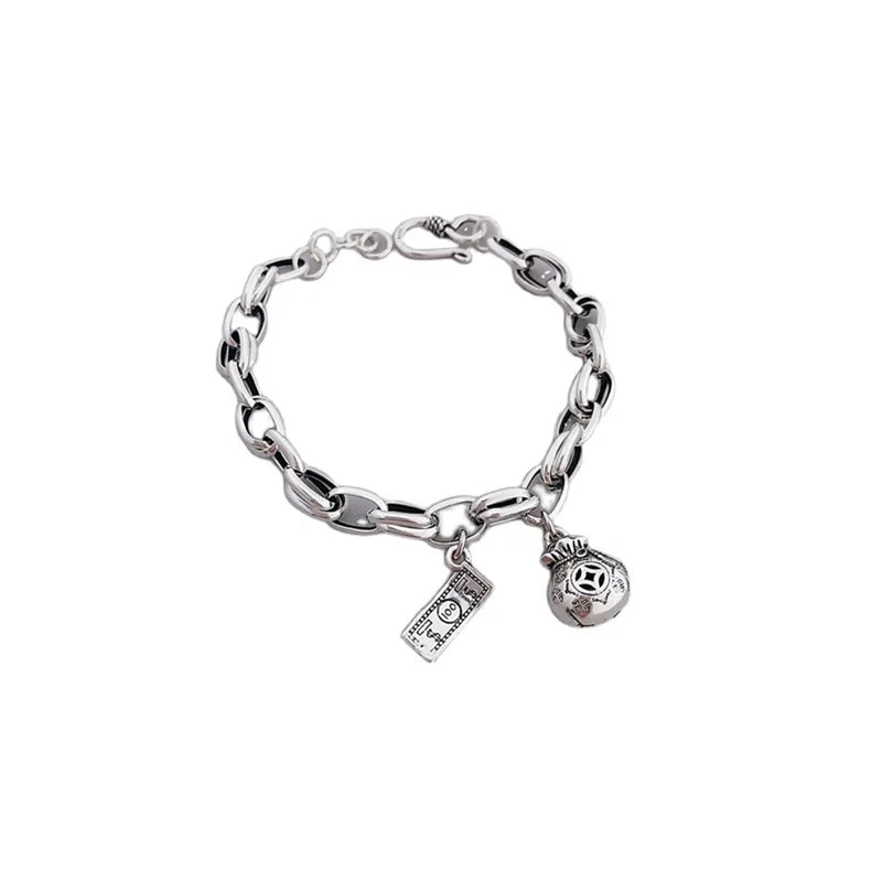 925 Sterling Silver Bracelet for Women Punk Dollar Money Bag Chain