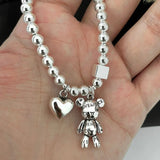 925 Silver Bracelets String Beads Heart Bear Pendant Party Jewelry