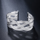 925 Silver Braided Wire Bangle Bracelet Women Jewelry