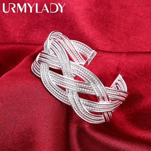 925 Silver Braided Wire Bangle Bracelet Women Jewelry