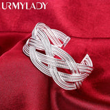 925 Silver Braided Wire Bangle Bracelet Women Jewelry