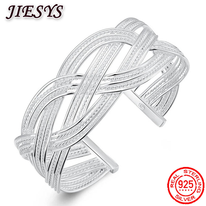 925 Silver Bracelet for Women Braided Bangle Wedding Party Gift
