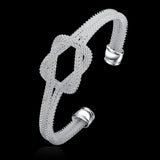 Women's Adjustable 925 Sterling Silver Knotted Net Bangle Bracelet