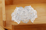 925 Sterling Silver Bracelet for Women Big Flower Bangle Adjustable Jewelry
