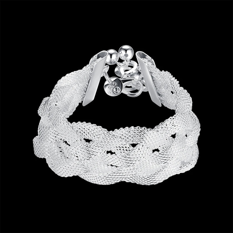 925 Silver Bracelet for Women Net Reticulated Chain Wedding Jewelry