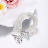 925 Silver Bracelet for Women Net Reticulated Chain Wedding Jewelry