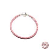 925 Silver Braided Leather Bracelet Bucket Buckle Chain