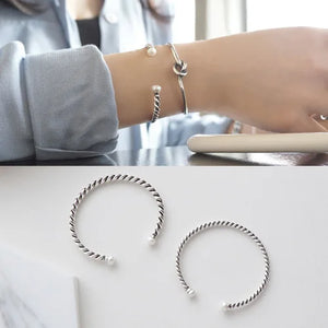 925 Sterling Silver Braided Vintage Pearl Bracelet For Women