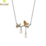 925 Silver Butterfly Pearl Necklace Ethnic Style Lady Party Jewelry