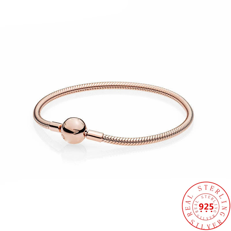 925 Silver Rose Clasp Bracelet DIY Charm Beads Jewelry