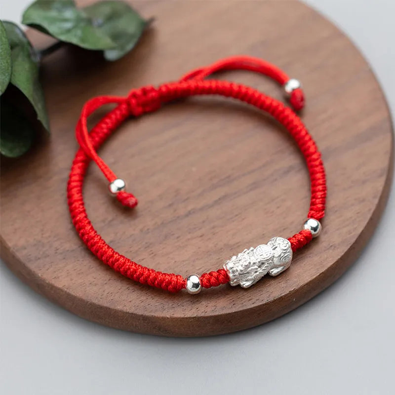 925 Silver Troops Bracelet Red Thread Lucky Pixiu Bangle
