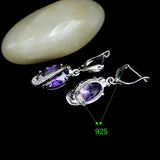 925 Silver Purple Crystal Bridal Earrings Women Jewelry