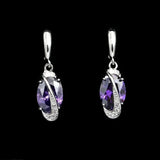 925 Silver Purple Crystal Bridal Earrings Women Jewelry
