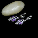 925 Silver Purple Crystal Bridal Earrings Women Jewelry