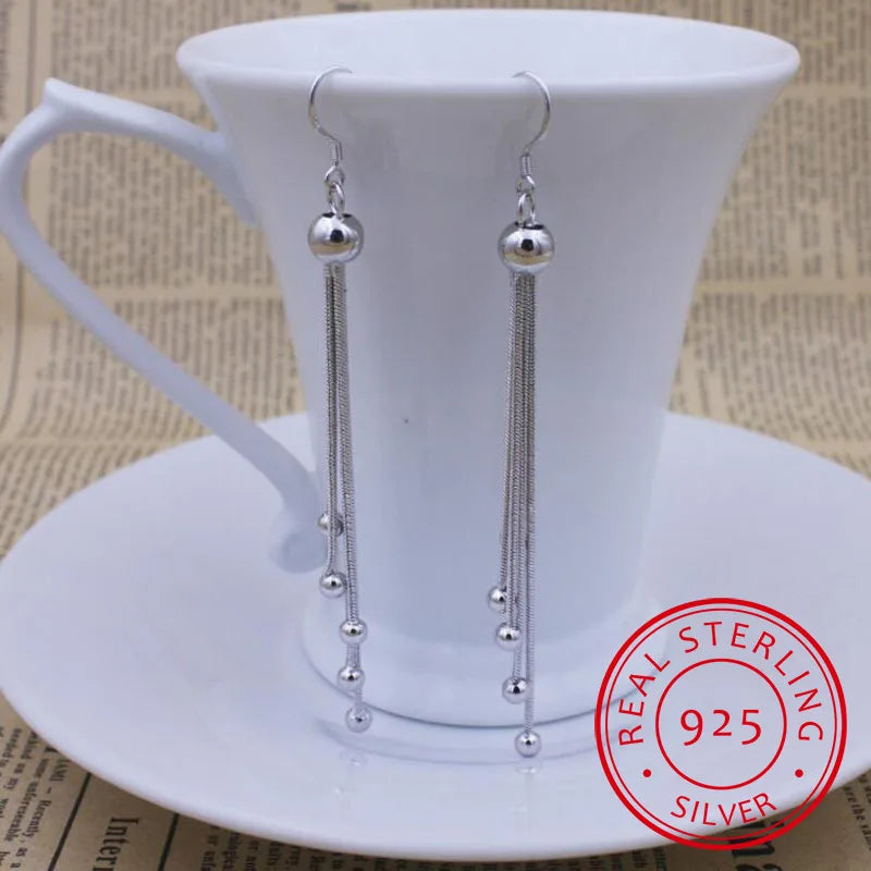 925 Silver Bridal Tassel Drop Earrings for Women Wedding Gift