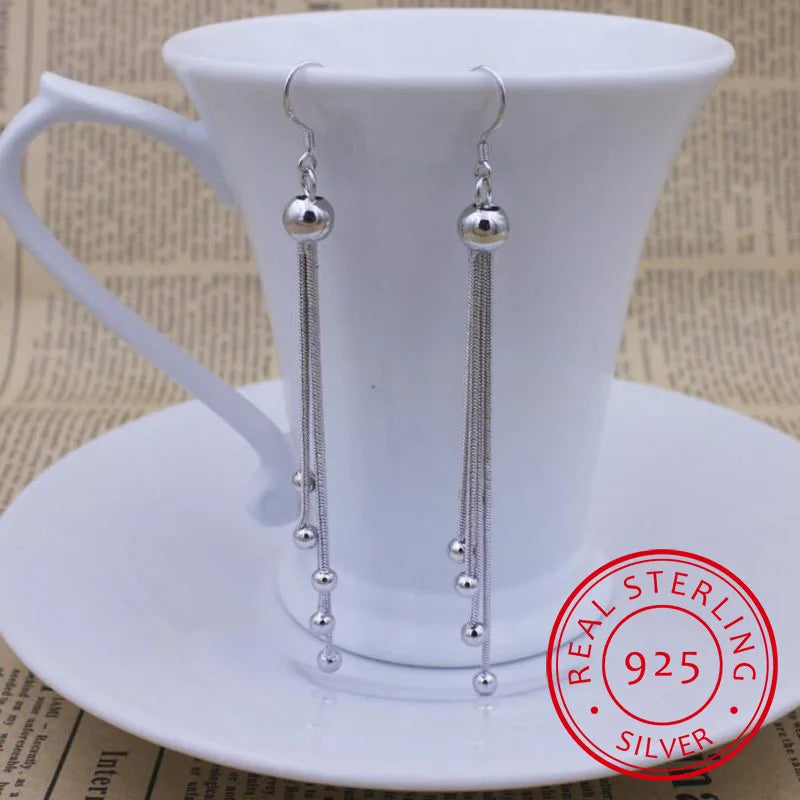 925 Silver Bridal Beads Tassel Earrings For Women Brincos S-E62