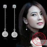 925 Silver Bridal Crystal Tassel Drop Earrings Women Boucle D'oreille Oorbellen