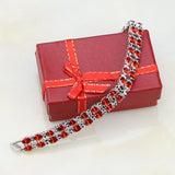 925 Silver Red Garnet Charm Bracelet for Women Wedding