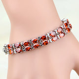 925 Silver Red Garnet Charm Bracelet for Women Wedding