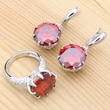 925 Silver Red Garnet Bridal Jewelry Set Engagement Gift