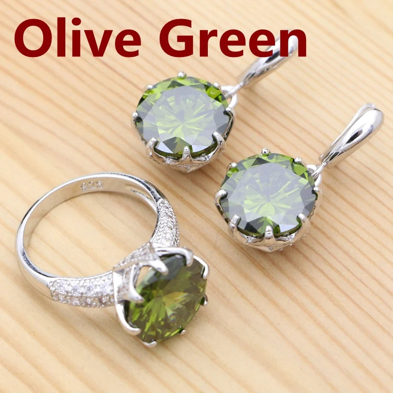 925 Silver Red Garnet Bridal Jewelry Set Engagement Gift