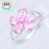 925 Silver Pink CZ Flower Sweet Bridal Ring in Jewelry Box