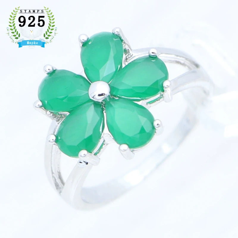 925 Silver Pink CZ Flower Sweet Bridal Ring in Jewelry Box