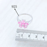 925 Silver Pink CZ Flower Sweet Bridal Ring in Jewelry Box