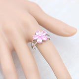 925 Silver Pink CZ Flower Sweet Bridal Ring in Jewelry Box
