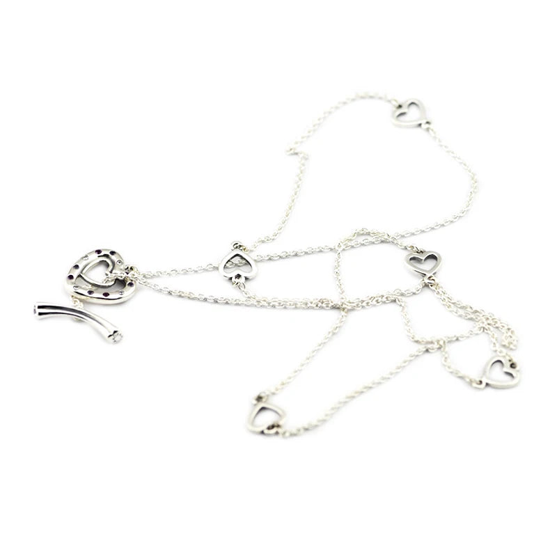 925 Silver Bright Hearts Necklace, Fits European Style Jewelry