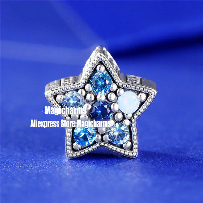 925 Silver Bright Star Charm w/ Crystals, Fits All European Bracelets