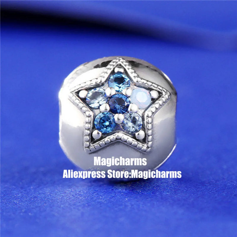 925 Silver Bright Star Multi-Color Stopper Charm Bead