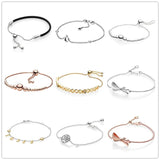 925 Silver Bow Ball Clasp Bracelet Bangle Women Charm Jewelry