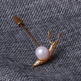925 Silver Snail Pearl Brooch Women Men Suit Accessory
