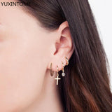 925 Silver Buckle Hoop Earrings 10mm 13mm Crystal Pave Minimalist Huggie Gift