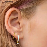 925 Silver Buckle Hoop Earrings 10mm 13mm Crystal Pave Minimalist Huggie Gift