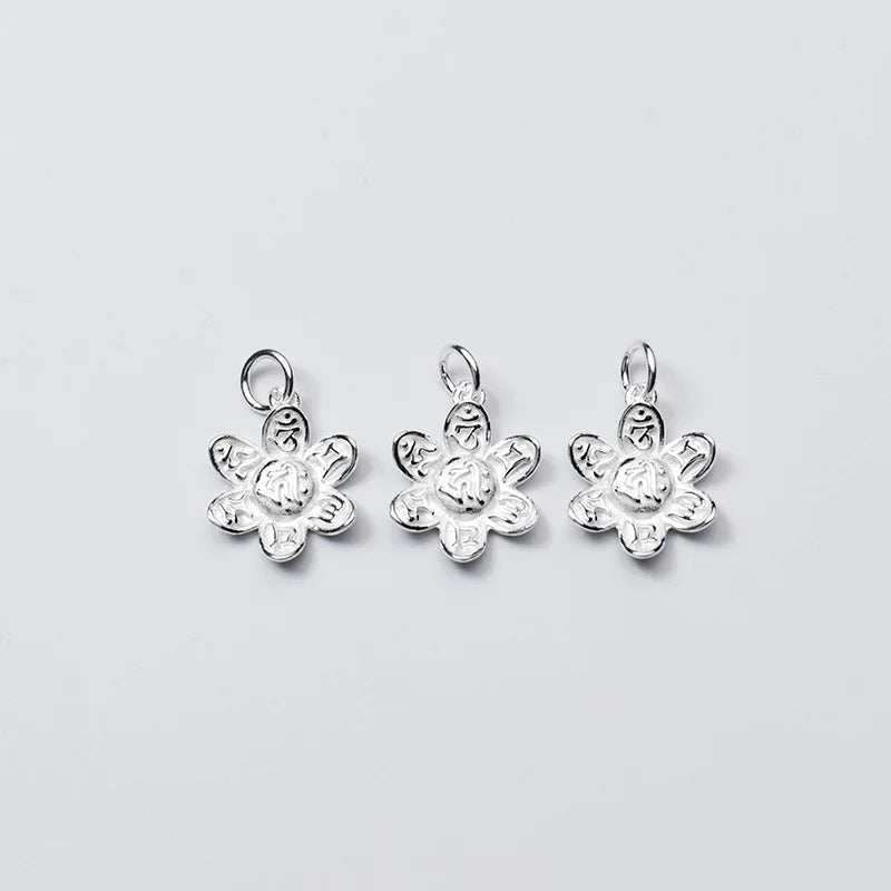 925 Silver Buddha Mantras Petals Charms Vintage Buddhism Prayer